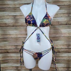 Halter Cut out colorful string bikini